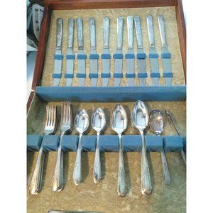 1935 Crosby Silverplate Service For 10- Rose Pattern.  Box beaten up.